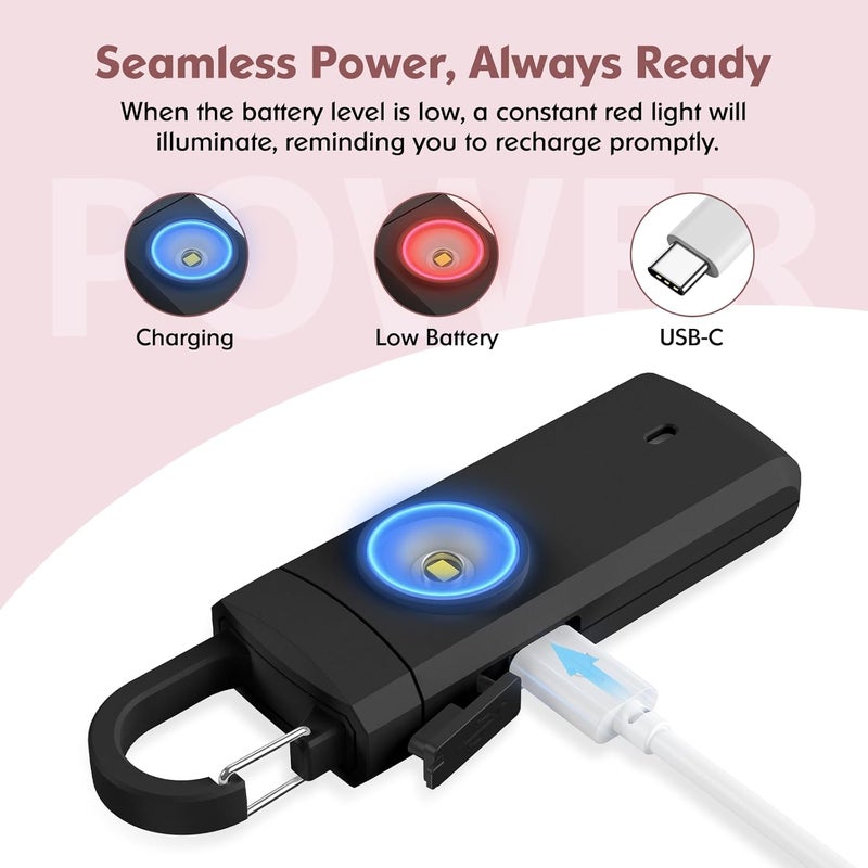 ANKOSHUN Rechargeable Personal Alarms for Women - Christmas Birthday Gifts for Women, Stocking Stuffers for Teen Girl, Daughter, Safety Keychain Flashlight, Siren Alarm, Travel College Essentials (Black) - Image 2